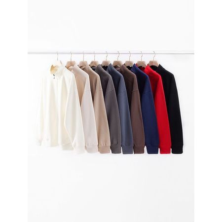 Solid Color Loose Drop Shoulder Stand Collar Sweatshirt Men's Zipper Jacket